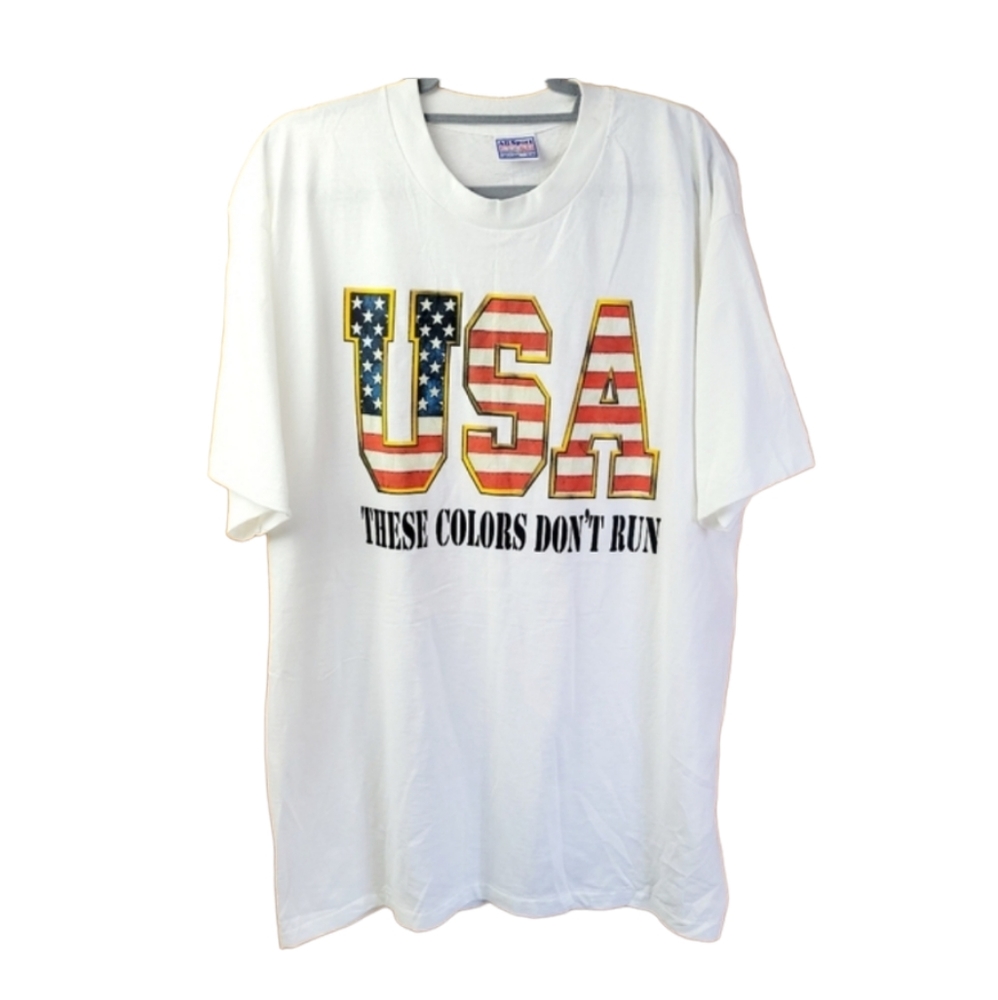 All Sport White T-Shirt With Graphic  USA THESE COLORS DON'T RUN Sz XL (48)